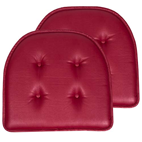 Sweet Home Collection Chair Cushion Memory Foam Pads Tufted Slip Non Skid Rubber Back U-Shaped 17" x 16" Seat Cover, 2 Count (Pack of 1), Faux Leather Burgundy Red - color: Faux Leather Burgundy Red, size: 2 Pack, style: Foam Pads