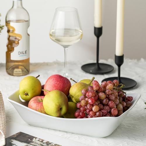 YHOSSEUN Large Serving Bowls with Handles, Serving Dishes For Entertaining | White Serving Dishes, 1.5 Quarts Ceramic Bowl Set Rectangle Serving Platter for Thanksgiving, Set of 2 - style: Rectangle