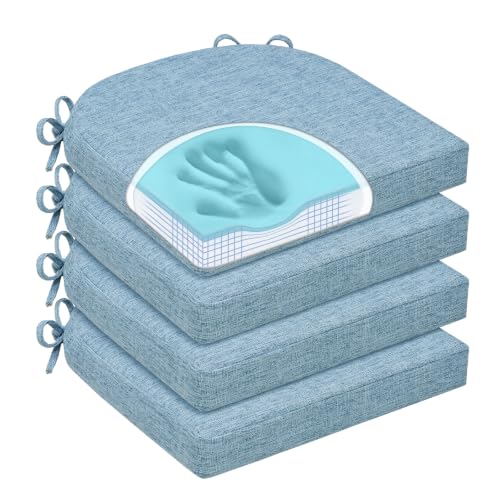 Chair Cushions for Dining Chairs, Non Slip Chair Pads with Ties and Washable Covers, Memory Foam Kitchen Chair Cushions Set of 4, 16"X16"X2.5", Light Blue - color: Light Blue, size: Pack of 4