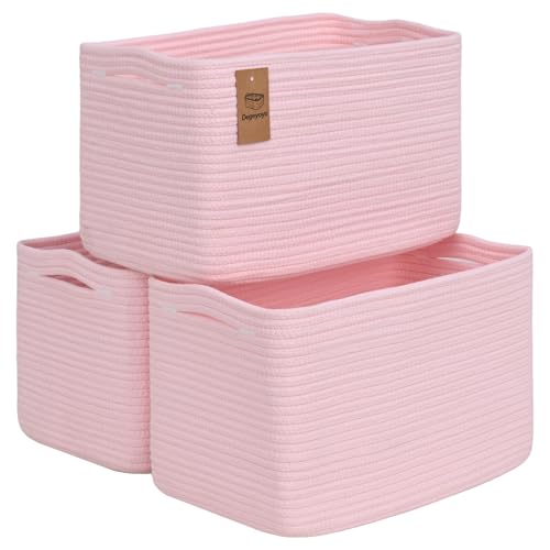Baskets for Organizing,Storage Baskets,3 Pack Baskets for Shelfves,15"×10"×9" Woven Pink Basket,toy storage bins,bins for organization - color: Pink