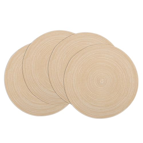 Winknowl Round Braided Placemats Set of 4 Washable Woven Heat Resistant Table Mats for Kitchen Dining Tables 15 inch Round Place Mats (Beige,4) - color: Beige, size: 4pcs