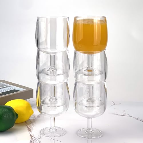 Yalin Set of 6 Unbreakable 12 oz Acrylic Plastic Wine and Water Tumbler Stackable Goblets. (Clear, 12 oz) - color: Clear, size: 12 oz