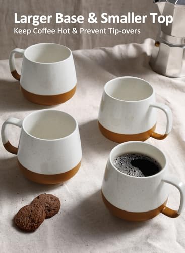 Teocera Ceramic Coffee Mug Set of 4-12 oz Coffee Mugs with Large Handles for Hot or Cold Drinks Like Latte, Cocoa, Tea or Juice - Smooth Ceramic, Dishwasher Safe, Beige - color: Beige