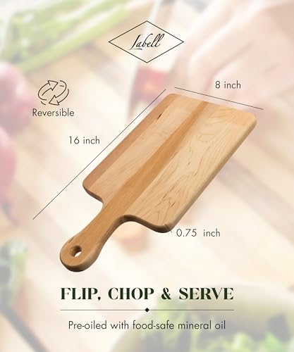 Labell Canadian Maple Wood Cutting Board with Handle, 8 x 16 x 0.75 in | Charcuterie Serving Board, Stain Resistant, Flat Paddle, for Meat, Cheese, Veggies - size: Extra-Large (8" x 16")