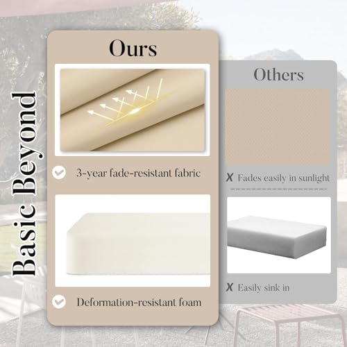 Basic Beyond Outdoor Cushions for Patio Furniture Waterproof Outdoor Chair Cushions Set of 4-19 x 19 x 3 Inch Thick Patio Chair Cushions with Adjustable Ties, Beige - color: Beige