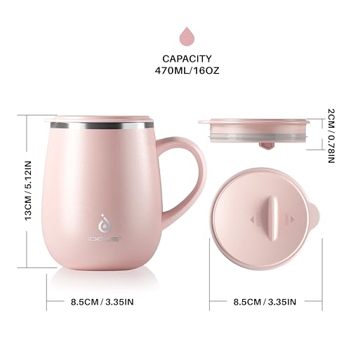 Ideus 16 oz Insulated Coffee Mug with Handle and Lid, Double Wall Stainless Steel Vacuum Thermal Coffee Mug, Travel Coffee Cup Thermal Cup for Home and Office (Sakura Pink 2.0, FUJI DAWN) - color: Sakura Pink 2.0