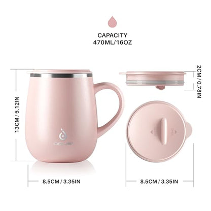 Ideus 16 oz Insulated Coffee Mug with Handle and Lid, Double Wall Stainless Steel Vacuum Thermal Coffee Mug, Travel Coffee Cup Thermal Cup for Home and Office (Sakura Pink 2.0, FUJI DAWN) - color: Sakura Pink 2.0