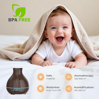 Aromatherapy Essential Oil Diffusers,2 PCS 550ml High Mist Output Humidifiers for Large Room, Home, Waterless Auto-Off, 7 Color LED Lights Cool Mist Humidifier Ultrasonic Diffusers - color: 2 X Dark Brown