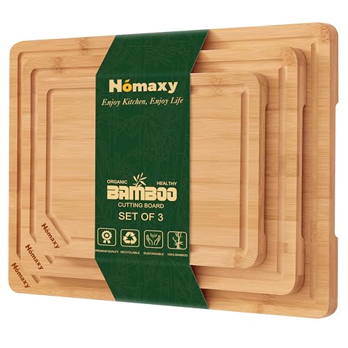 Homaxy Organic Bamboo Cutting Boards Set for Kitchen Set of 3 | Wooden Cutting Board Set with Juice Groove and Handles, Charcuterie Butcher Block Serving & Chopping Board, Pre Oiled - color: Natural, size: Set of 3