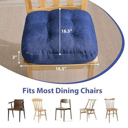 IASEAHK Chair Cushions, Dining Chair Cushions, Tufted Indoor Chair Pads, Set of 2, Navy Blue, 16.5'' x 16.5'' x 3.5'' - color: Navy Blue, size: Pack of 2