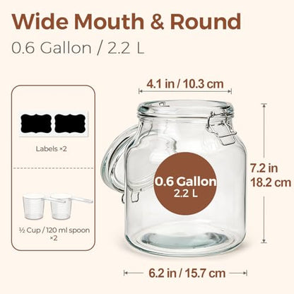 ComSaf Large Glass Pantry Jars with Airtight Lids 74 oz 2 Pack Wide Mouth | Flour sugar rice, Measuring cup, Labels included, Sourdough pickling, Large capacity, Cabinet organization, Dry goods - size: 74oz*2-Wide-Mouth
