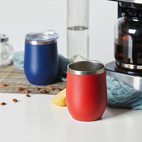 COMOOO Stainless Steel Wine Tumbler with Lid and Straw 12oz Double Wall Vacuum Insulated Travel Tumbler Cup for Coffee, Wine, Cocktails, Champagne (Mix color,8 Pack) - color: Mix Color