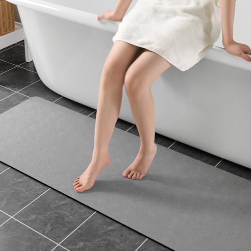 Extra Long Bath Rugs 59x17-Diatomaceous Earth Bath Mats for Bathroom,Grey | Quick Dry Absorbing Diatomite Stone Bath Mat Rubber Non Slip Thin Bathroom Mat Fit Under Door, Bath Rugs for Bathroom Floors - color: Grey, size: 1'5" x 4'11" (Rectangular)