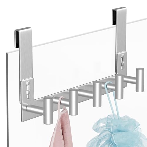 PMMASTO Shower Door Hooks, (7.5 Inch) Extended Towel Hook for Bathroom Frameless Glass Shower Doors, Stainless Steel Heavy Duty Holder for Hanging Robe,Towel (Silver 5 T-Hooks-Fits 3/8" Thick Door) - color: Silver, size: 7.5 Inch-5 T-Hooks, Fits 3/8" Thic