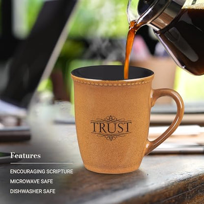 Christian Art Gifts Saddle Tan Stoneware Coffee Mug – 13 oz. Microwave and Dishwasher-safe Lead-free Inspirational Scripture Coffee and Tea Mug for Men & Women with Bible Verse: Trust – Psalms 91:2 - color: Saddle Tan/Trust