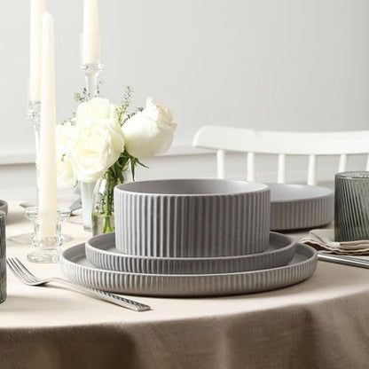 Stone Lain Haven Modern Stoneware 4 Piece Dinner Plates Sets, Dish Set for 4, Reactive Glaze Grey - color: Gray, size: 4-Piece - Dinner Plate