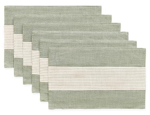 Wracra Linen Placemats, 12 x 18 Inch Set of 6 Placemats, Farmhouse Macrame Place Mats for Kitchen Table and Heat Resistant-Hemstitch Sage Green 6PCS - color: Sage Green, size: 12×18 Inch (Set of 6)