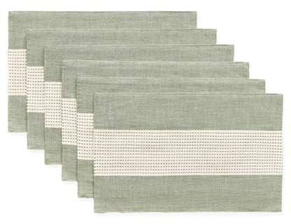 Wracra Linen Placemats, 12 x 18 Inch Set of 6 Placemats, Farmhouse Macrame Place Mats for Kitchen Table and Heat Resistant-Hemstitch Sage Green 6PCS - color: Sage Green, size: 12×18 Inch (Set of 6)