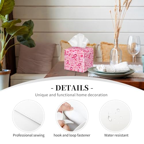 Breast Cancer Awareness Tissue Box Cover Square,Ribbons and Hearts Tissue Box Holder Waterproof Leather Facial Paper Organizer Dispenser for Bathroom Home Car Nightstand Vanity Desk - color: Color-17