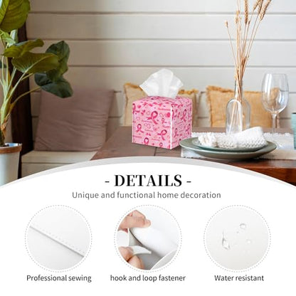 Breast Cancer Awareness Tissue Box Cover Square,Ribbons and Hearts Tissue Box Holder Waterproof Leather Facial Paper Organizer Dispenser for Bathroom Home Car Nightstand Vanity Desk - color: Color-17