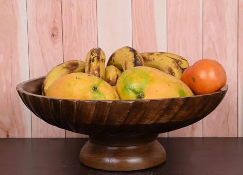 Fruit Bowl Wooden Fruit Bowl for Kitchen Counter for Home Decor or Decorative Fruit Bowl for Table (12" X 12'" X 4.75")