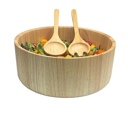 Woodard & Charles Rubberwood 11" Salad Bowl with Servers, 3 Piece Set | Wood Salad Bowl with 10" Matching Servers; Serve Salad, Fruit, Popcorn and Chips and More. Great for Everyday Use or Parties - size: 11" x 4" Rubberwood Bowl with Servers
