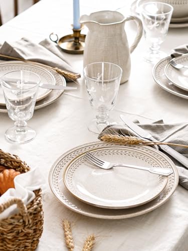 LE TAUCI Plates and Bowls Sets for 4, 12 Piece Ceramic Dinnerware Sets, Kitchen Stoneware Dish Set, Chip Resistant, Microwave & Dishwasher Safe, Reactive Glaze Beige (8"&10" Plate, 27oz Bowl) - size: 4 Set(12pcs)