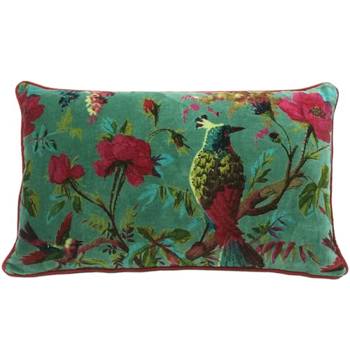 Velvet Floral Flower Bird Throw Pillow Sofa Cushion Cover Case Couch Colorful Boho Chic Bohemian Accent Indian Handmade (Green, 20" x 12") - color: Dark Green, size: 20" x 12" (Pack of 1)