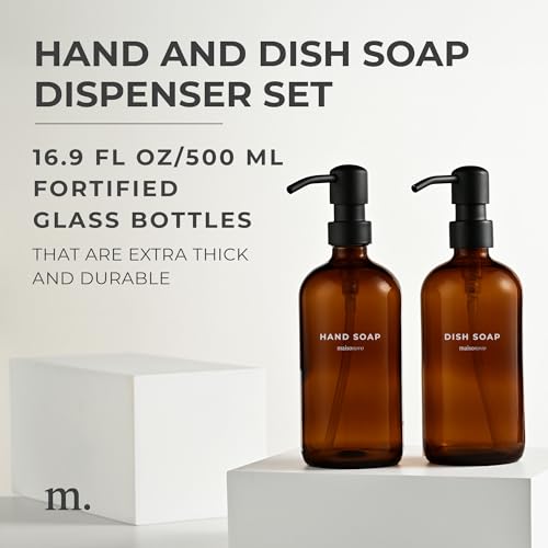 MaisoNovo Soap Dispenser 2-Piece Set | 16.9oz Amber Bottles with Black Plastic Pumps - color: Amber/Black
