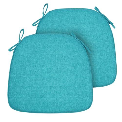 FUNHOME Indoor/Outdoor Chair Cushions Set of 2, 17x16x2Inch-Aqua Blue | Round Corner Patio Chair Pads with Ties, Water-Resistant, Patio Seat Cushions for Home Garden Furniture Decoration - color: Aqua Blue, size: Set of 2