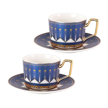 KAMMAK Tea Cups and Saucers Set of 2, Porcelain Coffee Cups, NX029 | Gold Rim, Stackable Espresso Mugs, Ceramic Demitasse for Coffee, Latte, Americano, Afternoon Tea, Elegant Gift for Women - size: 8CZNX029