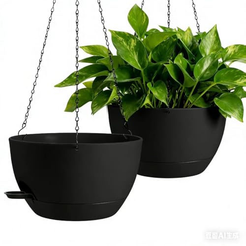 13-inch Oversized Hanging Planter Set of Two,Planters for Indoor and Outdoor Plants.Place Plant pots Across Diverse Settings Including windowsills,Living Room,and Gardens.Pure Black - color: Pure 2 Black, size: 13 inch