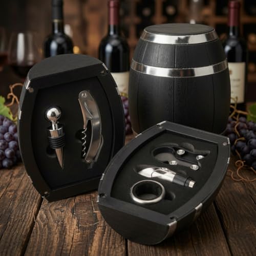 Barrel Shaped Wine Opener Gift Set (Silver) | Unique Wine Opener Gift Set - color: Silver