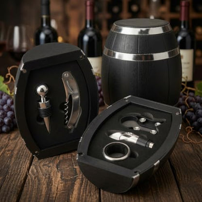 Barrel Shaped Wine Opener Gift Set (Silver) | Unique Wine Opener Gift Set - color: Silver