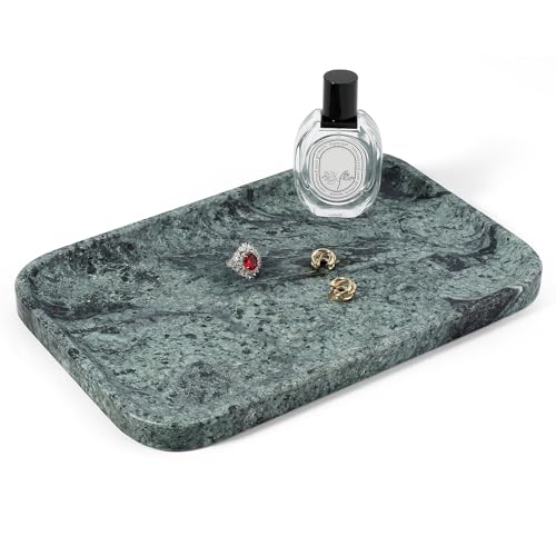 Marble Tray, 12"x8" Marble Vanity Tray for Countertop Bathroom Kitchen Dresser, Decorative Catchall Trays for Perfume Jewelry, Rectangular Stone Serving Tray(Green) - color: Green