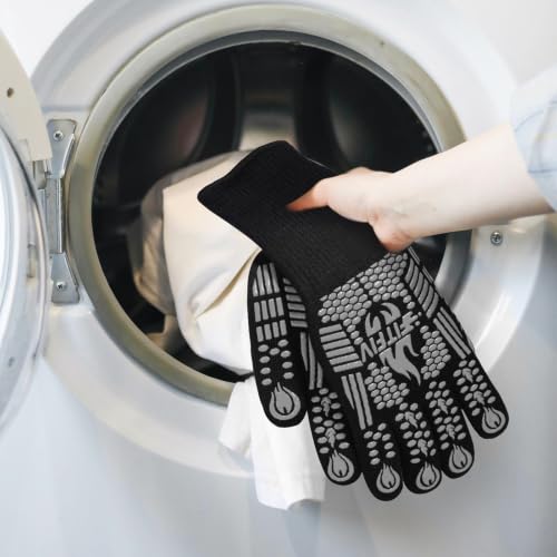 BBQ Gloves, 1472°F Heat Resistant with Silicone Grip Oven Mitts | Non-Slip Grip, for BBQ, Grilling, Oven, Smoker, Cooking and Baking - color: Gray, size: Long (Glove L 13.78" × Palm W 6.33")