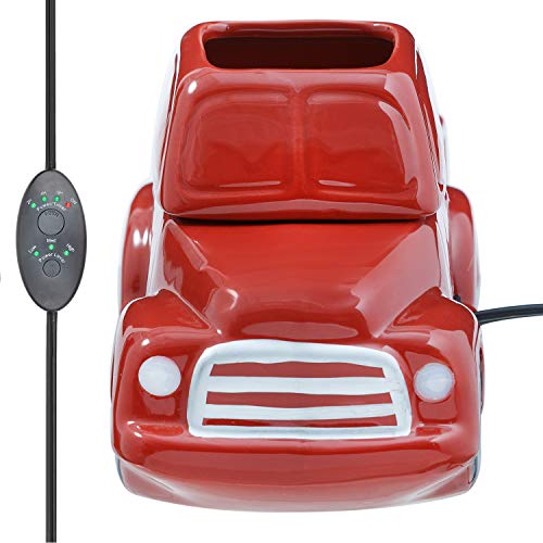 Ceramic Candle Wax Warmer, Vintage Red Truck with Safety Timer | Automatic Plug in Fragrance Warmer for Scented Wax Melts, Cubes, Tarts | Retro Farmhouse Air Freshener Set