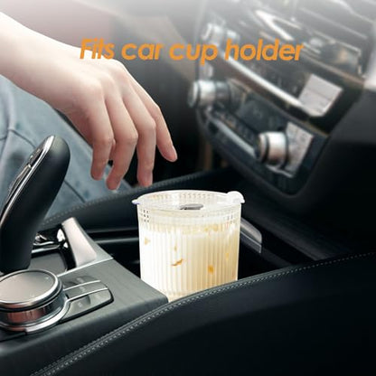 Ribbed Glass Tumbler Set of 4-20oz Coffee Tumbler with Lids and Straws - Leakproof Inverted for Iced Coffee, Smoothies & Cocktails - Glasses Drinking Set & Drinking Cups Durable Glassware