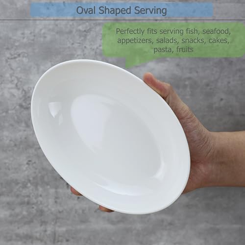 EIKS Ceramic Deep Plates Oval Shaped Dishes, Size of L8.1 x W5.7 | For Serving Fish, Seafood, Appetizers, Salad, Snack in Home, Dinner, Entertaining Party - size: S Size (L8.1" x W5.7")