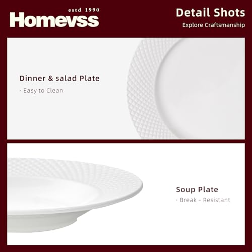 HomeVss, New Bone China Dinnerware Set, Embossed Diamond Design, 20pc Set - color: Diamond, size: Service for 4 - 20pc Set