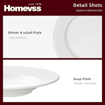 HomeVss, New Bone China Dinnerware Set, Embossed Diamond Design, 20pc Set - color: Diamond, size: Service for 4 - 20pc Set