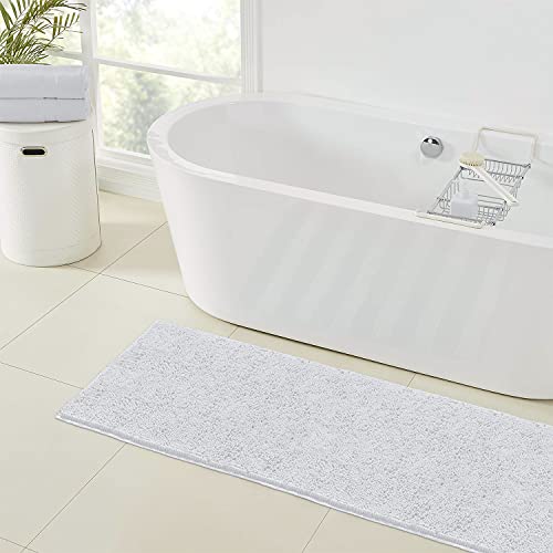 LuxUrux Runner Bath Mat-Extra-Soft Plush Bath Shower Bathroom Rug,1'' Chenille Microfiber Material, Super Absorbent Shaggy Bath Rug. Machine Wash & Dry (21 x 59 Inch, White) - color: White, size: 21'' x 59''