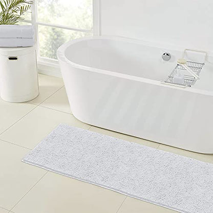 LuxUrux Runner Bath Mat-Extra-Soft Plush Bath Shower Bathroom Rug,1'' Chenille Microfiber Material, Super Absorbent Shaggy Bath Rug. Machine Wash & Dry (21 x 59 Inch, White) - color: White, size: 21'' x 59''