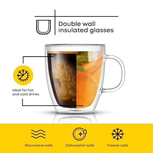 JoyJolt Savor Double Wall Insulated Glasses - Coffee Mugs (Set of 2) - 13.5-Ounces - style: Coffee Cups