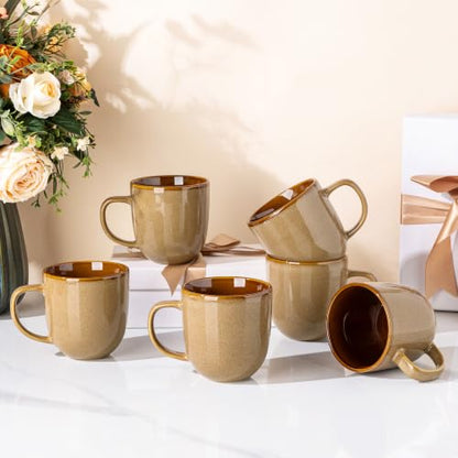 LERATIO Ceramic Coffee Mugs Set of 6,12oz Handmade Coffee Mugs Set | Large Handle for Cappuccino/Latte/Tea/Hot Cocoa,Oven &Dishwasher & Microwave Safe-Chestnut - color: Chestnut