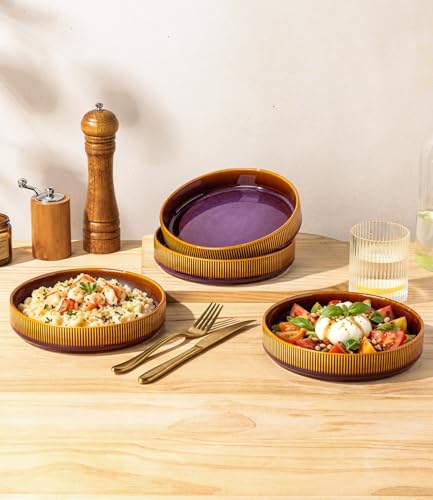 7.5" Ceramic Pasta Bowls Set of 4, Salad Bowls | Versatile Serving Bowls for Pasta, Salad, Fruit & Noodles, Housewarming & Wedding Gift, Amber Amethyst - color: Amber Amethyst, size: 7.5 Inch