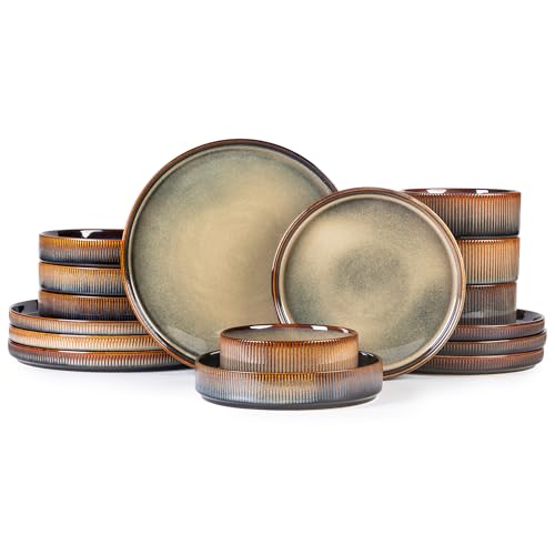 Ceramic Dinnerware Set for 4, 16-Piece Plates and Bowls Set | Lightweight Porcelain Dish Set, Scratch Resistant, Oven & Microwave & Dishwasher Safe, Cocoa Mocha - color: Cocoa Mocha, size: Set (16pcs)