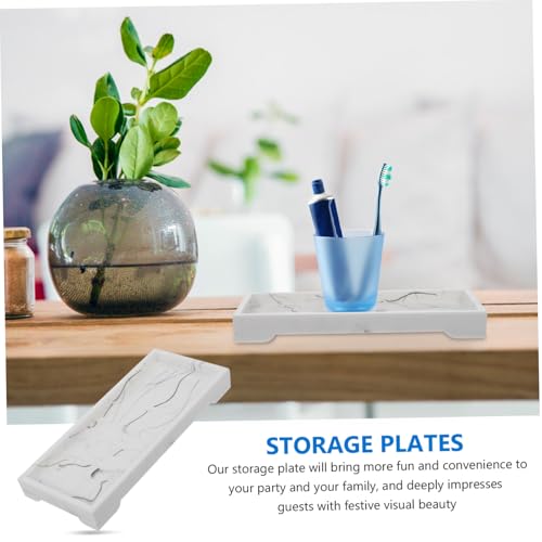 YARNOW Marble Design Composite Storage Tray for Bathroom and Home, White Vanity Tray with Cosmetics Storage Holder and Jewelry Organizer for Countertop Use