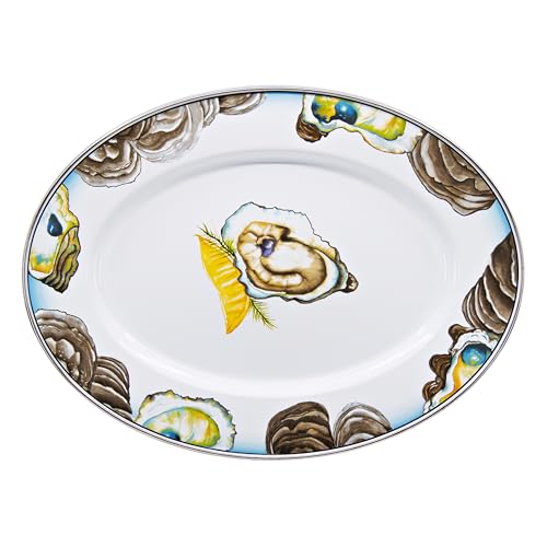 Golden Rabbit Enamelware Oval Platter, 12 x 16in, Oyster - color: Oyster