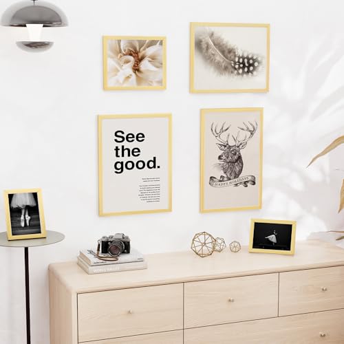 5x7 inch Picture Frame, 5x7 Photo Frames with 4x6 Removable Mat - High Definition Plexiglass - Vertical and Horizontal Display - Wall Hanging Frame - Gold, 12 Pack - color: Gold, size: 5x7, 12P